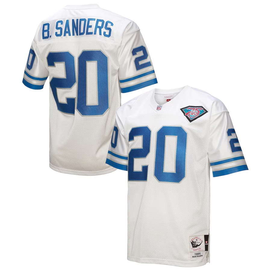Men's Detroit Lions 1994 Barry Sanders Mitchell & Ness White Authentic Throwback Retired Player Jersey - Puhuasuan