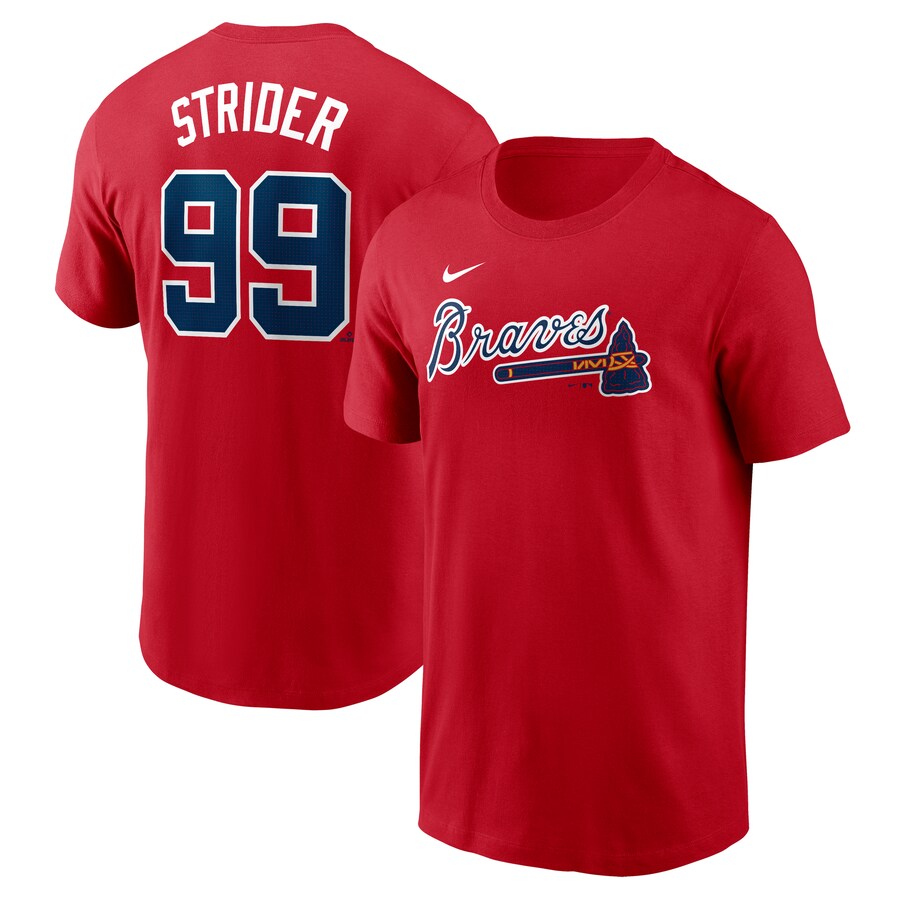 Men's Atlanta Braves Spencer Strider Nike Red Fuse Name & Number T-Shirt - Puhuasuan