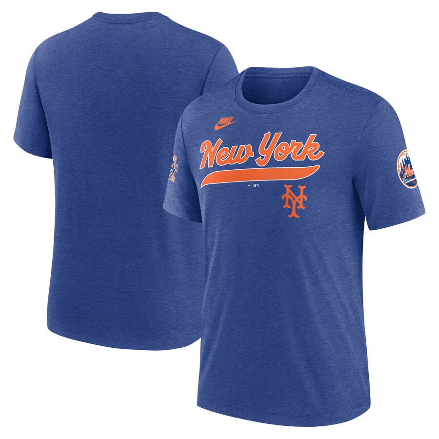 Men's New York Mets Nike Heather Royal Cooperstown Collection Eras Tri-Blend T-Shirt - Puhuasuan