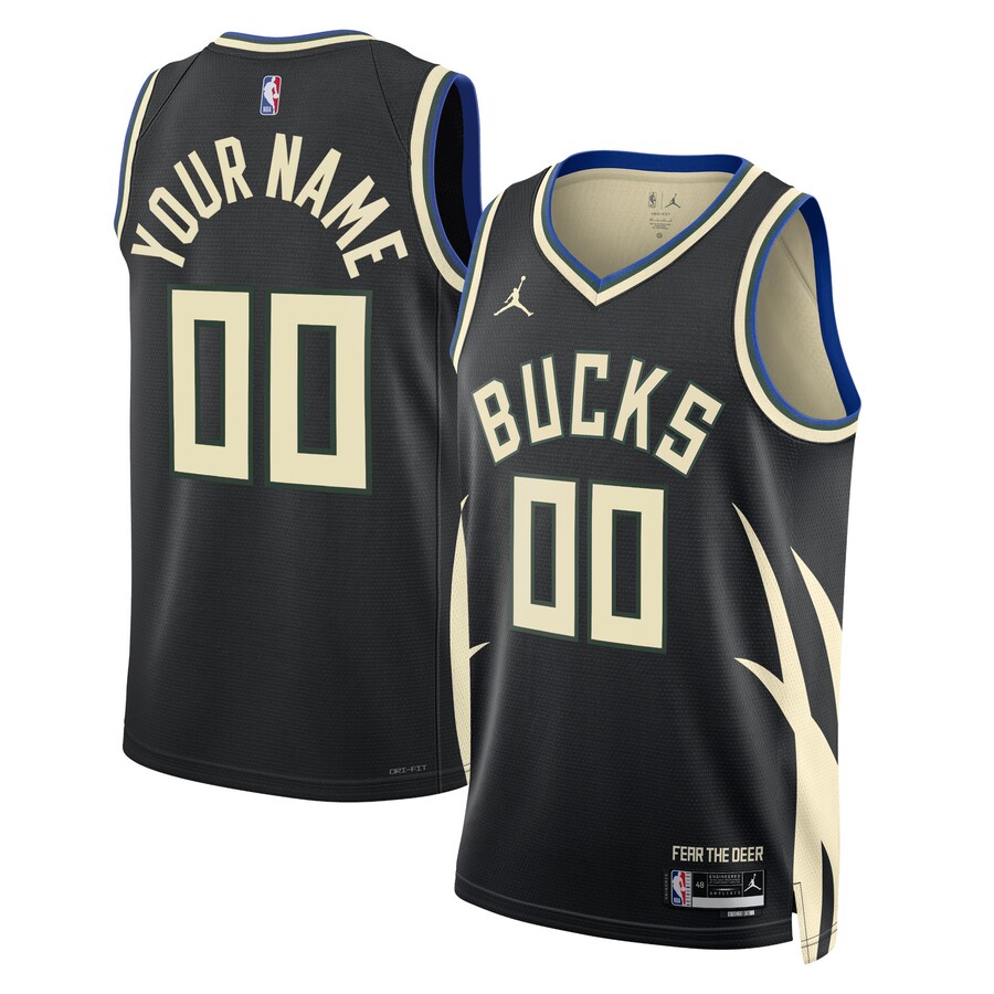 Unisex Milwaukee Bucks Jordan Brand Black 2022/23 Swingman Custom Jersey - Statement Edition - Puhuasuan