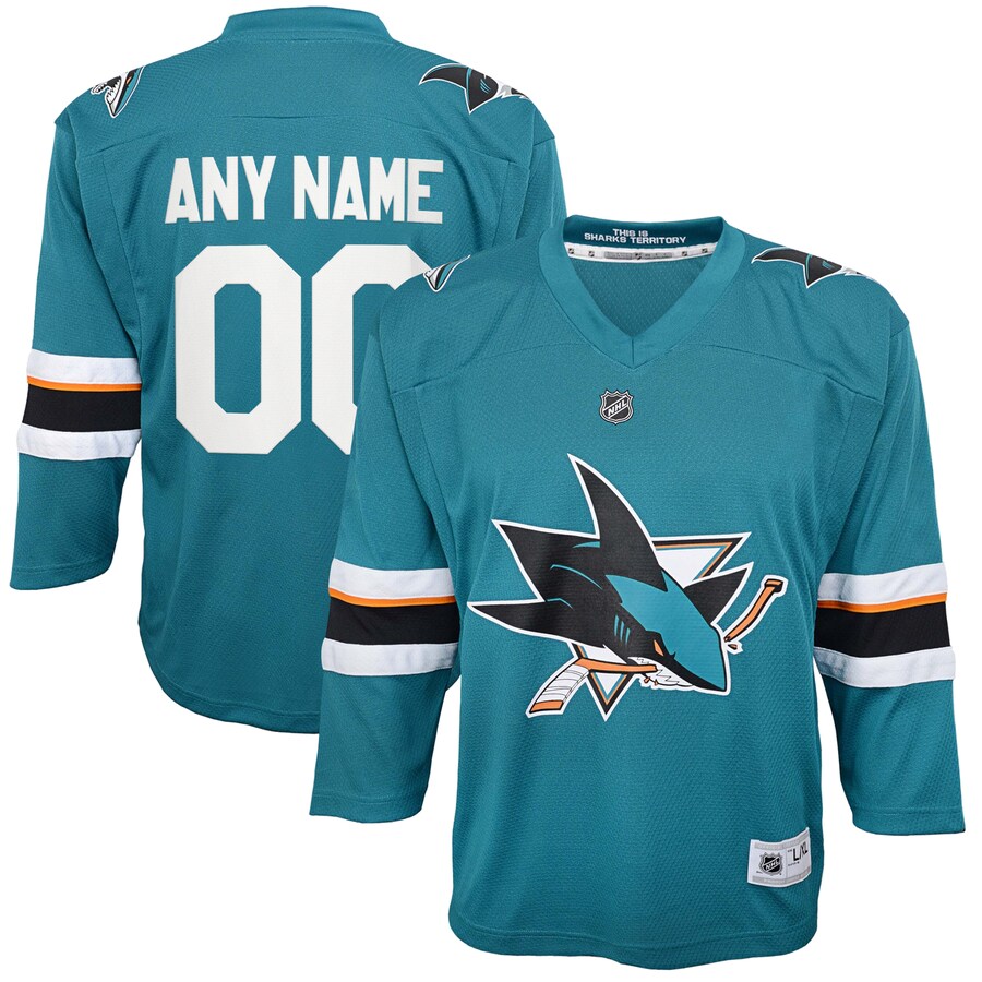 Youth San Jose Sharks Teal 2021/22 Home Replica Custom Jersey - Puhuasuan
