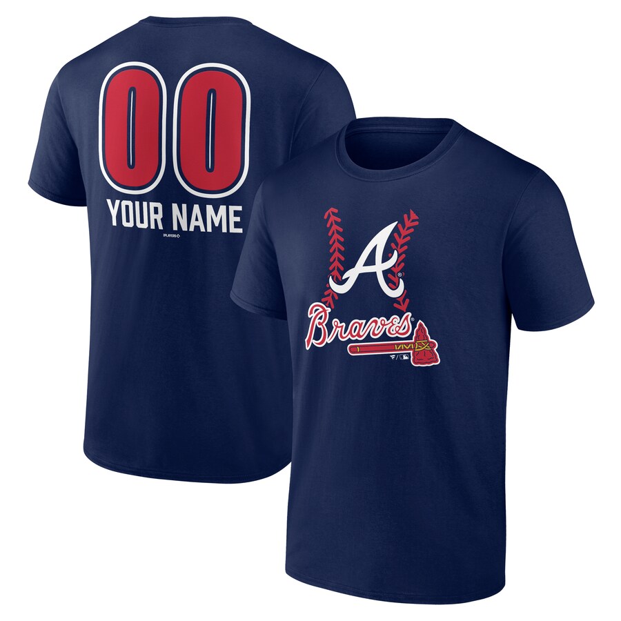 Men's Atlanta Braves Navy Personalized Name & Number Fastball T-Shirt - Puhuasuan