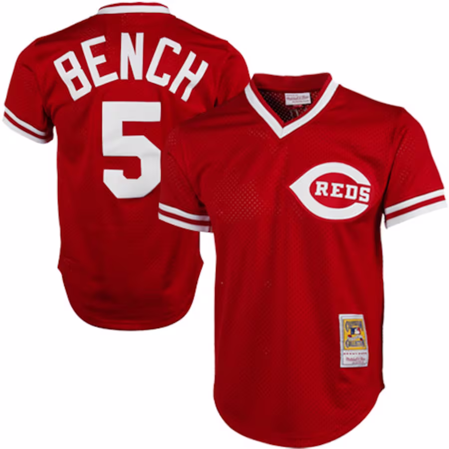 Men's Cincinnati Reds Johnny Bench Mitchell & Ness Red 1983 Authentic Cooperstown Collection Mesh Batting Practice Jersey - Puhuasuan