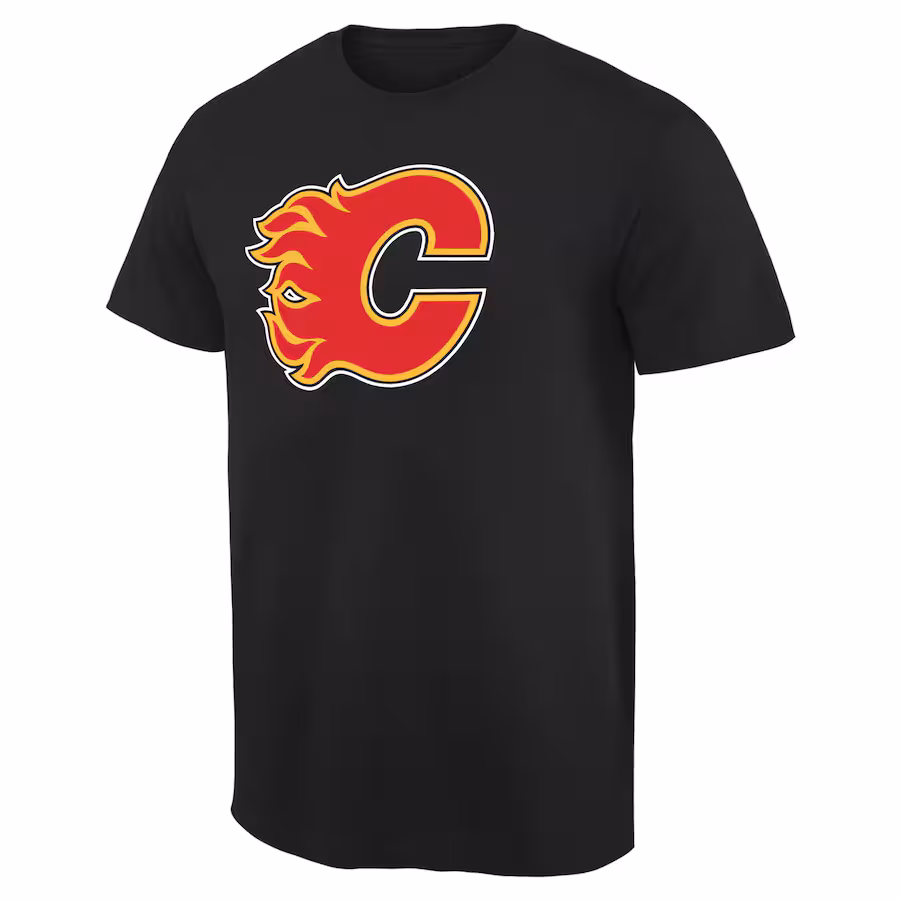 Men's Calgary Flames Black Team Primary Logo T-Shirt - Puhuasuan