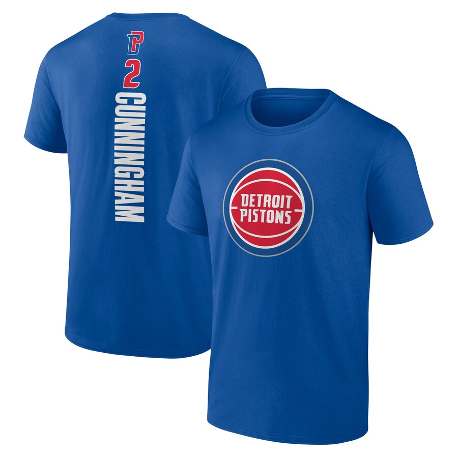 Men's Detroit Pistons Cade Cunningham Blue Playmaker Name & Number T-Shirt - Puhuasuan