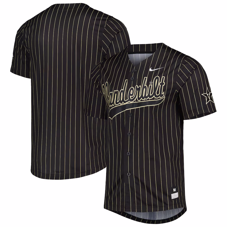 Vanderbilt Commodores Nike Pinstripe Replica Full-Button Baseball Jersey - Black/Gold - Puhuasuan