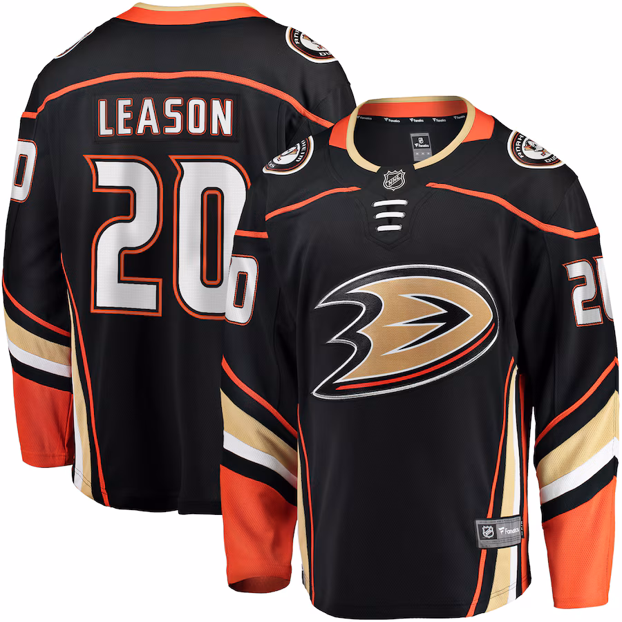 Men's Anaheim Ducks Brett Leason Fanatics Black Home Premier Breakaway Player Jersey - Puhuasuan