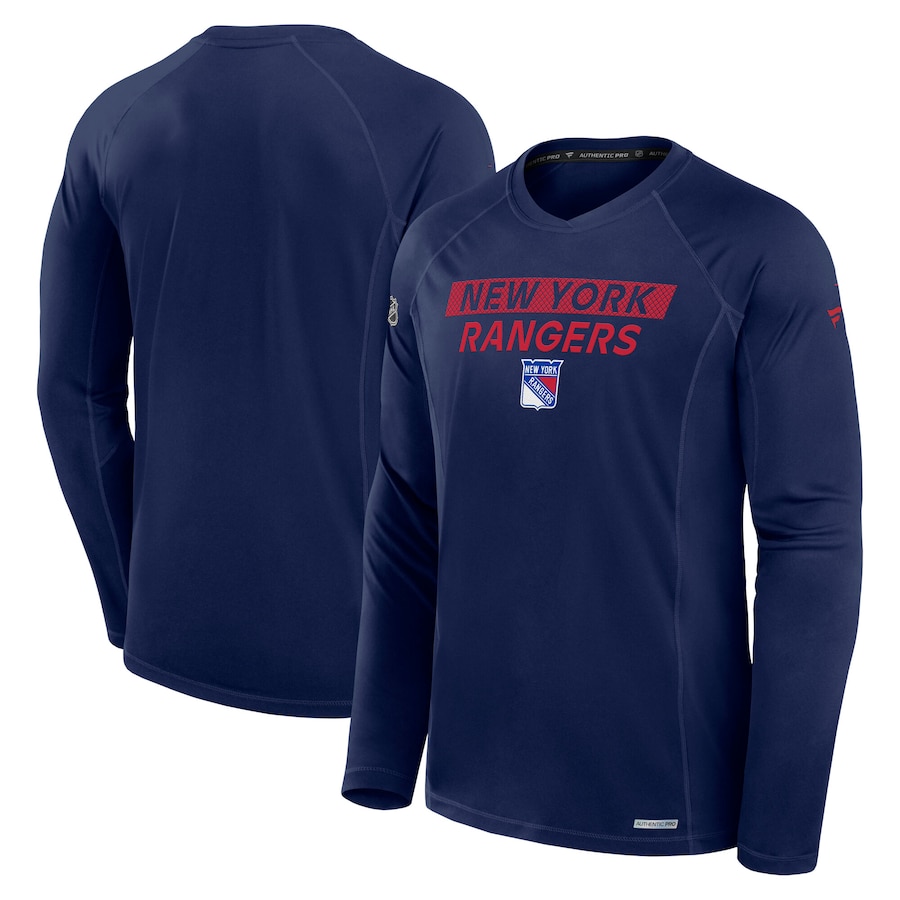 Men's New York Rangers Fanatics Navy Authentic Pro Rink Tech Long Sleeve T-Shirt - Puhuasuan