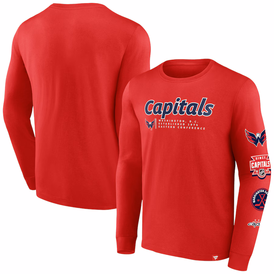 Men's Washington Capitals Fanatics Red Strike the Goal Long Sleeve T-Shirt - Puhuasuan