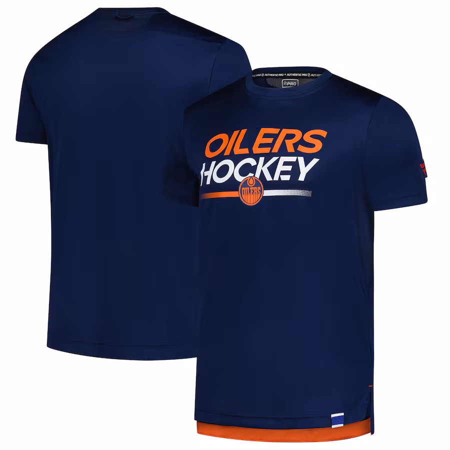 Men's Edmonton Oilers Fanatics Navy Authentic Pro Tech T-Shirt - Puhuasuan