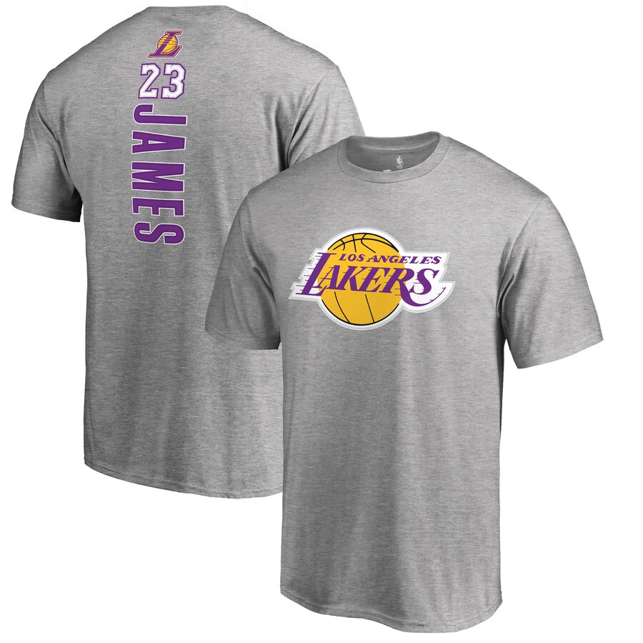 Men's Los Angeles Lakers LeBron James Heather Gray Backer Name & Number T-Shirt - Puhuasuan
