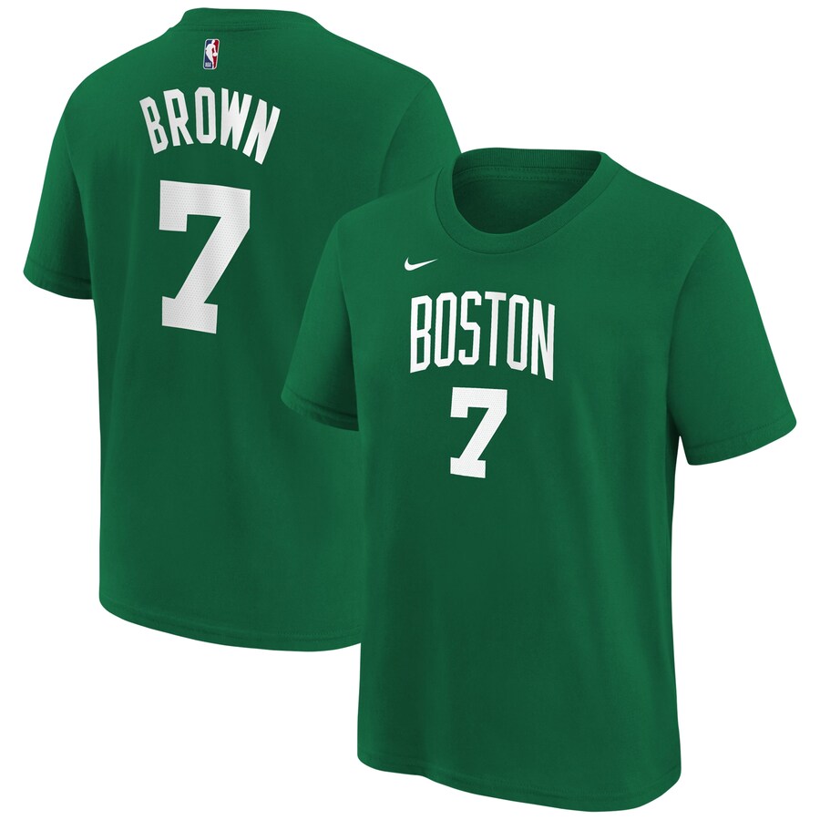 Youth Boston Celtics Jaylen Brown Kelly Green Icon Name & Number T-Shirt - Puhuasuan