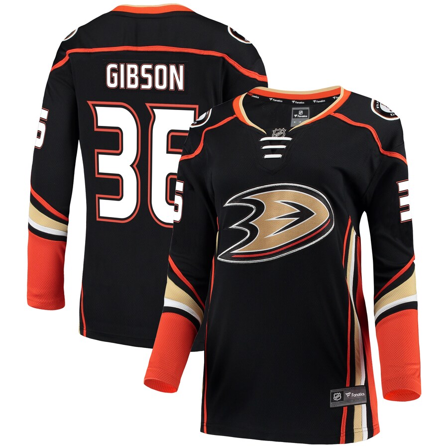 Women's Anaheim Ducks John Gibson Fanatics Branded Black Breakaway Jersey - Puhuasuan
