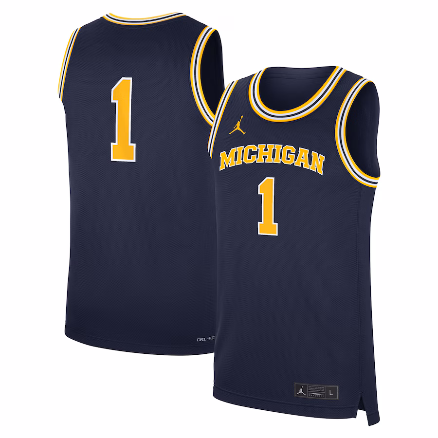 Men's Jordan Brand Navy Michigan Wolverines Road Replica Basketball Jersey - Puhuasuan