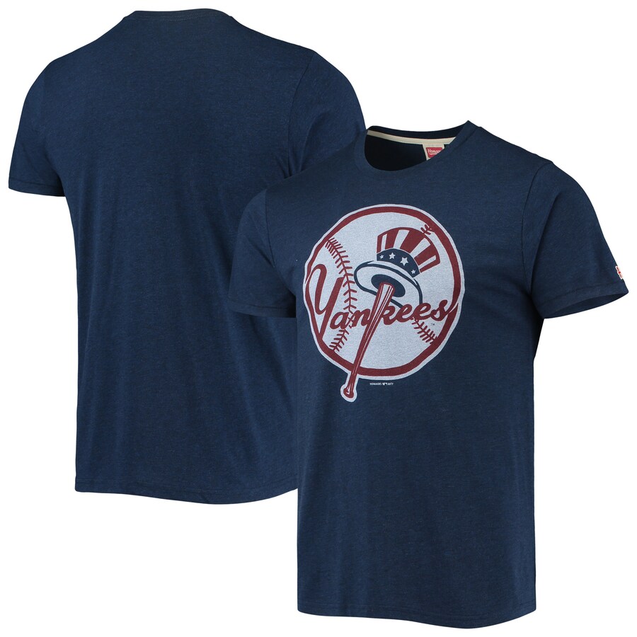Men's New York Yankees Homage Navy Hand-Drawn Logo Tri-Blend T-Shirt - Puhuasuan