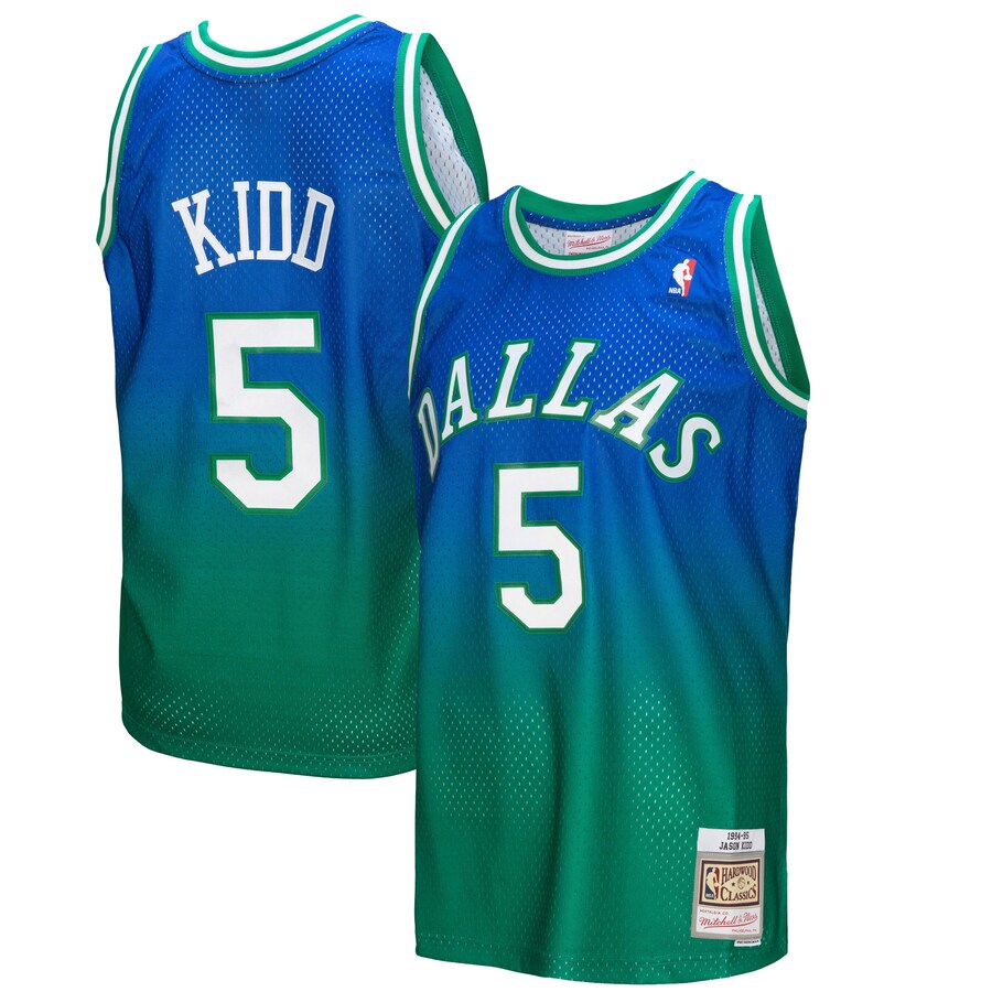 Men's Dallas Mavericks Jason Kidd Mitchell & Ness Green/Navy 1994/95 Hardwood Classics Fadeaway Swingman Player Jersey - Puhuasuan