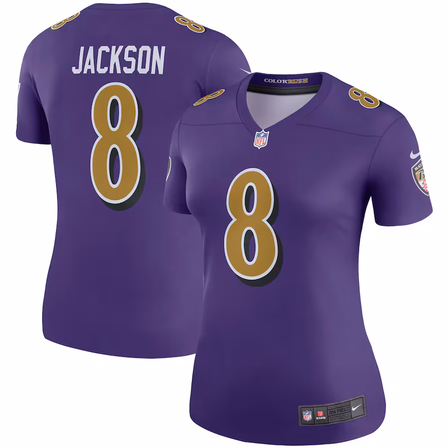 Women's Baltimore Ravens Lamar Jackson Nike Purple Color Rush Legend Player Jersey - Puhuasuan