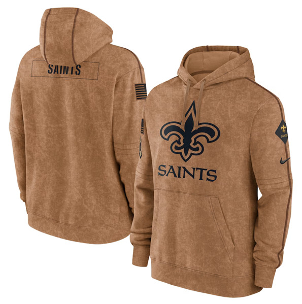 Men's New Orleans Saints 2023 Brown Salute to Service Pullover Hoodie - Puhuasuan