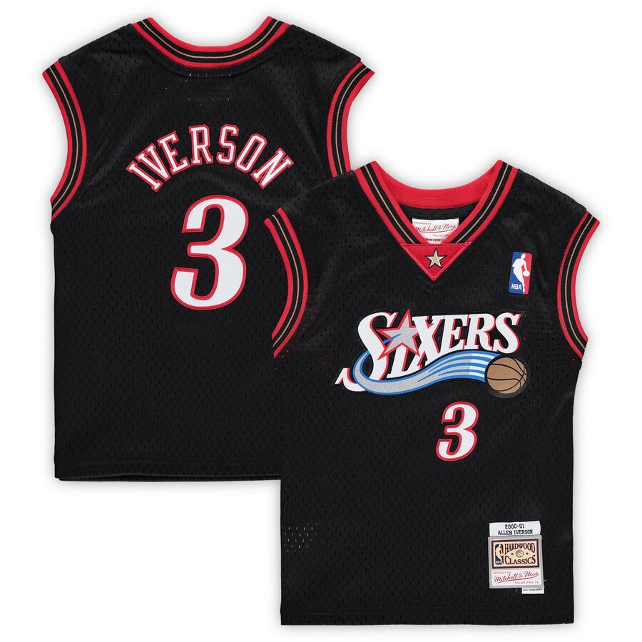 Preschool Philadelphia 76ers Allen Iverson Mitchell & Ness Black 2000-2001 Hardwood Classics Throwback Team Jersey - Puhuasuan