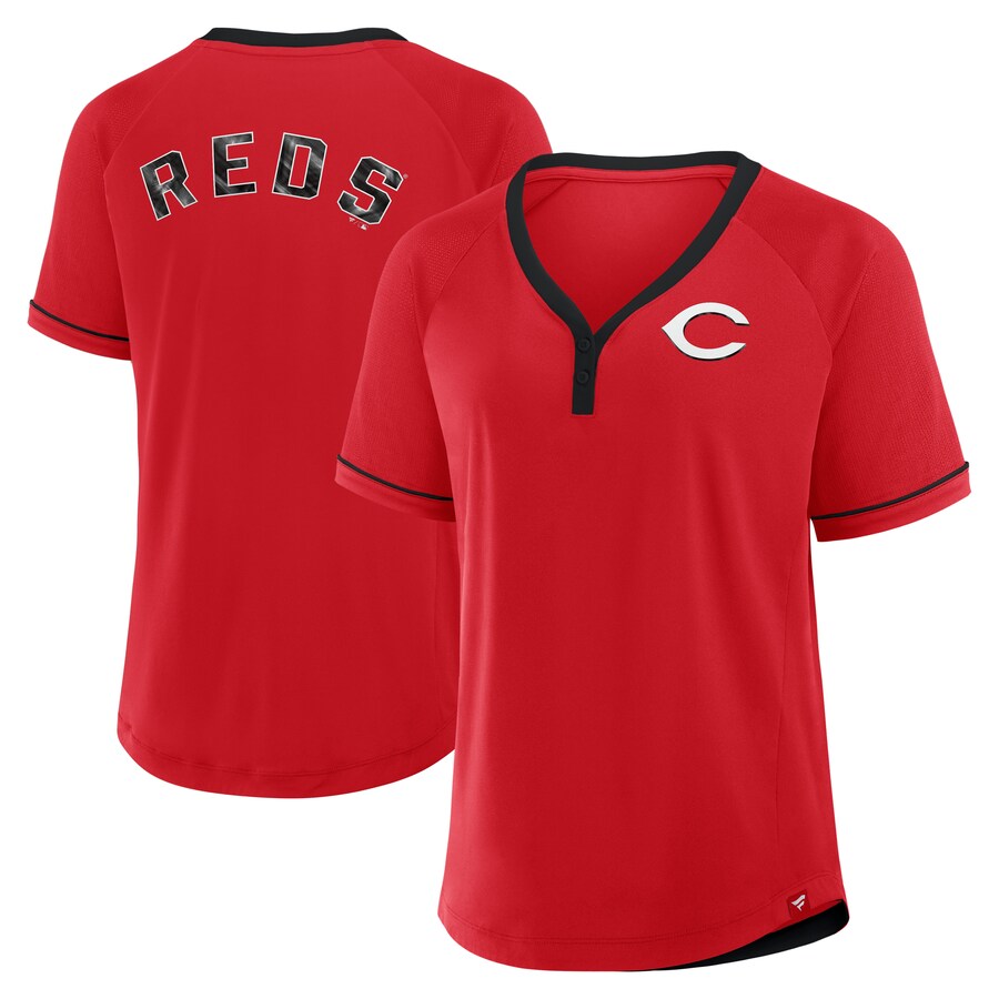 Women's Cincinnati Reds Fanatics Red League Diva Star Raglan V-Neck T-Shirt - Puhuasuan