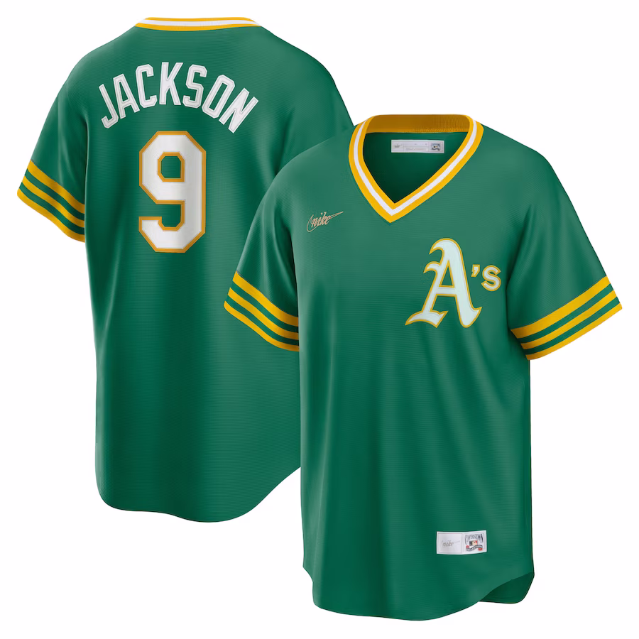 Men's Oakland Athletics Reggie Jackson Nike Kelly Green Road Cooperstown Collection Player Jersey - Puhuasuan