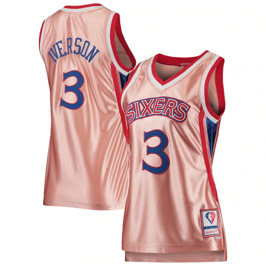Women's Philadelphia 76ers Allen Iverson Mitchell & Ness Pink 75th Anniversary Rose Gold 1996 Swingman Jersey - Puhuasuan