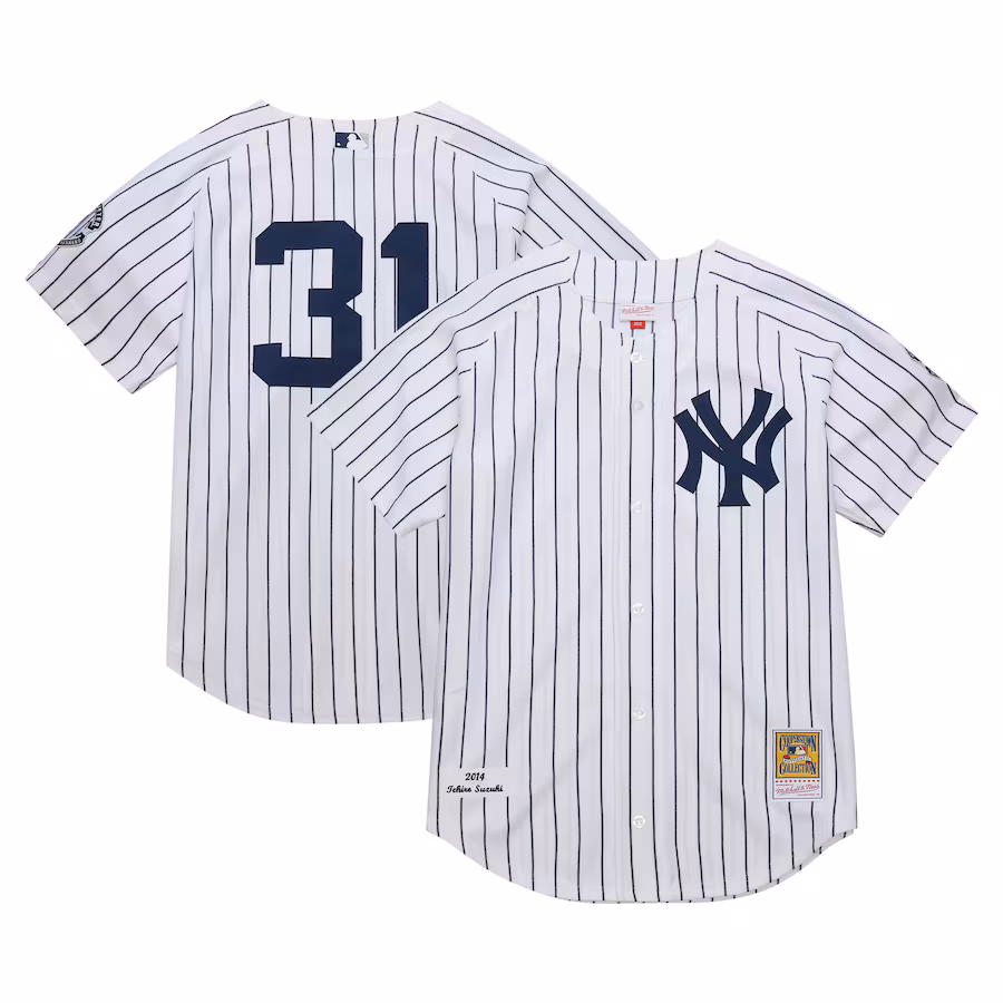 Men's New York Yankees Ichiro Suzuki Mitchell & Ness White 2014 Cooperstown Collection Authentic Throwback Jersey - Puhuasuan