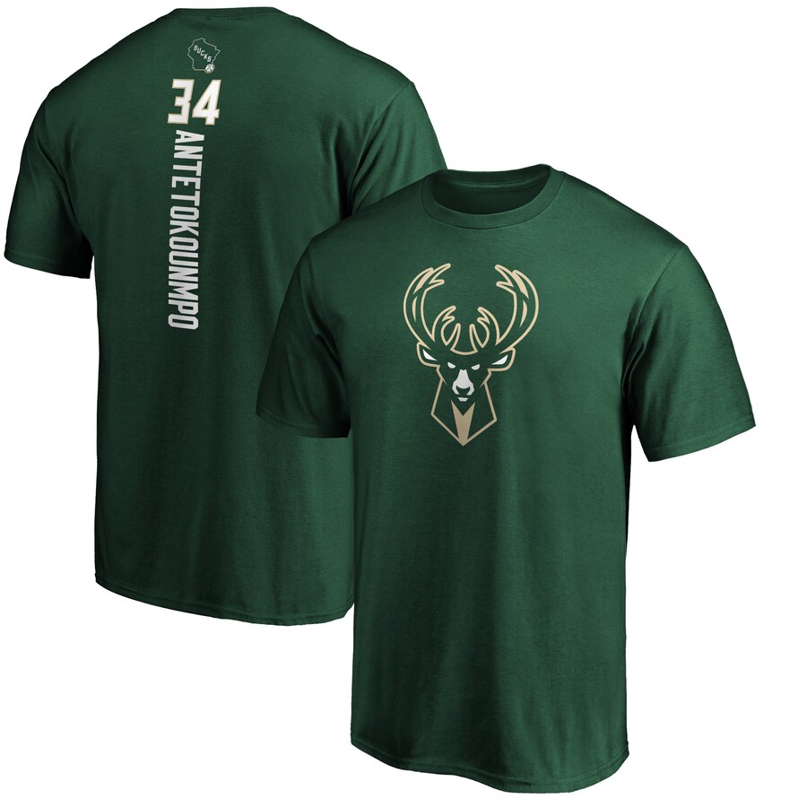 Men's Milwaukee Bucks Giannis Antetokounmpo Fanatics Hunter Green Playmaker Name & Number T-Shirt - Puhuasuan
