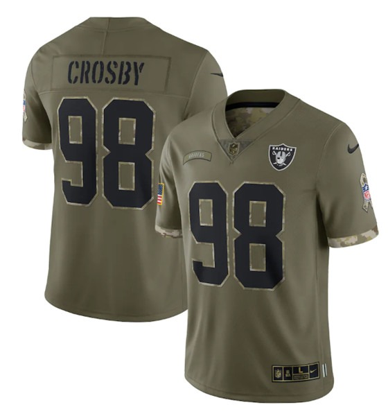 Men's Las Vegas Raiders #98 Maxx Crosby 2022 Olive Salute To Service Limited Stitched Jersey - Puhuasuan