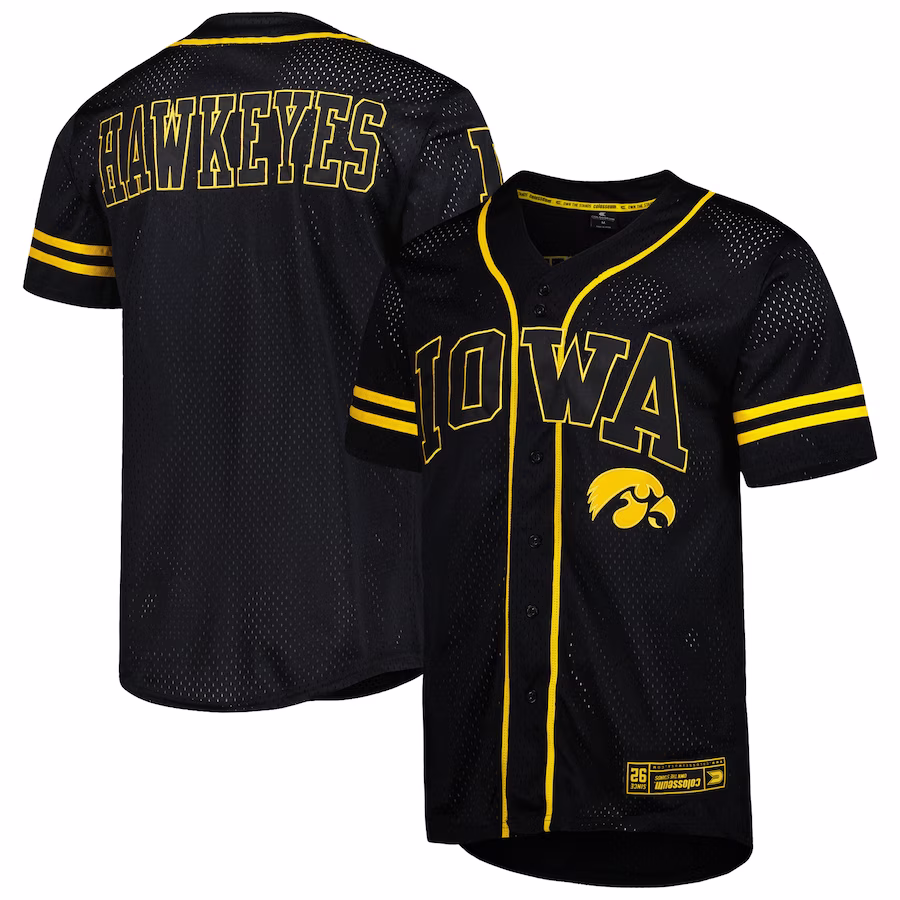 Iowa Hawkeyes Colosseum Free Spirited Mesh Button-Up Baseball Jersey - Black - Puhuasuan