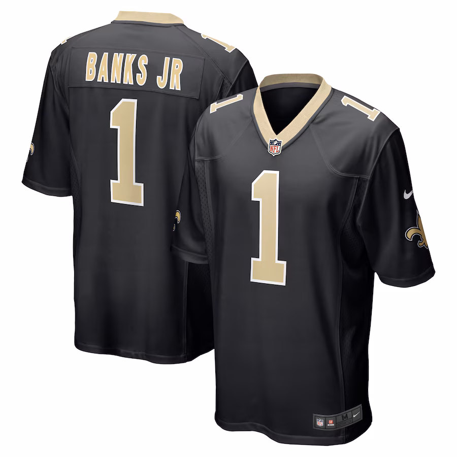 Men's New Orleans Saints Kelvin Banks Jr. Nike Black 2025 NFL Draft First Round Pick Game Jersey - Puhuasuan