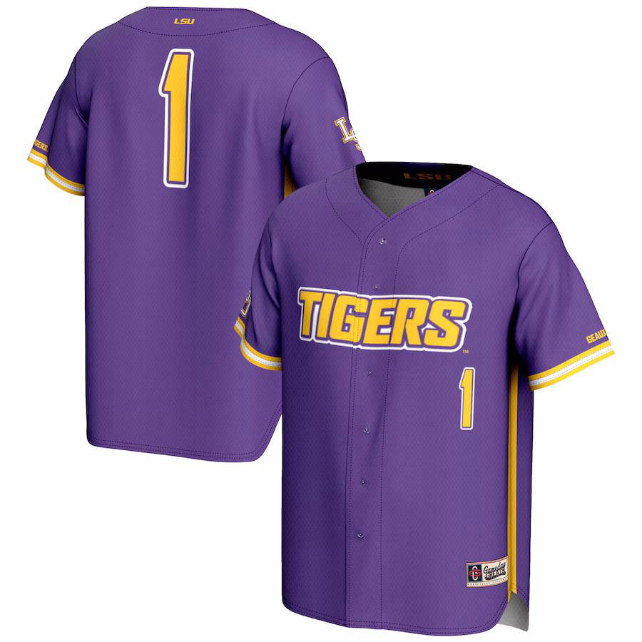 Men's GameDay Greats #1 Purple LSU Tigers Lightweight Baseball Fashion Jersey - Puhuasuan