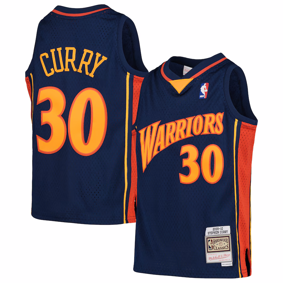 Youth Golden State Warriors Stephen Curry Mitchell & Ness Navy 2009-10 Hardwood Classics Swingman Throwback Jersey - Puhuasuan