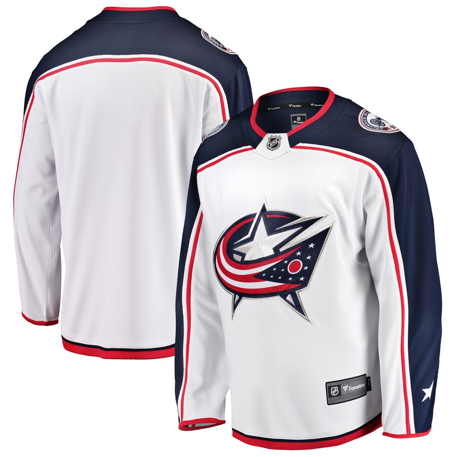 Men's Columbus Blue Jackets Fanatics Branded White Breakaway Away Jersey - Puhuasuan