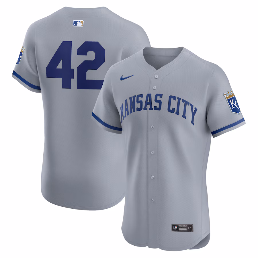 Men's Kansas City Royals Nike Gray Road 2024 Jackie Robinson Day Elite Jersey - Puhuasuan