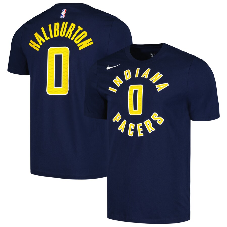Men's Indiana Pacers Tyrese Haliburton Nike Navy Icon 2022/23 Name & Number T-Shirt - Puhuasuan