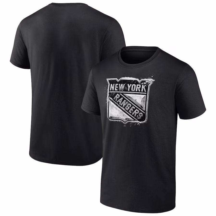 Men's New York Rangers Black Iced Out T-Shirt - Puhuasuan