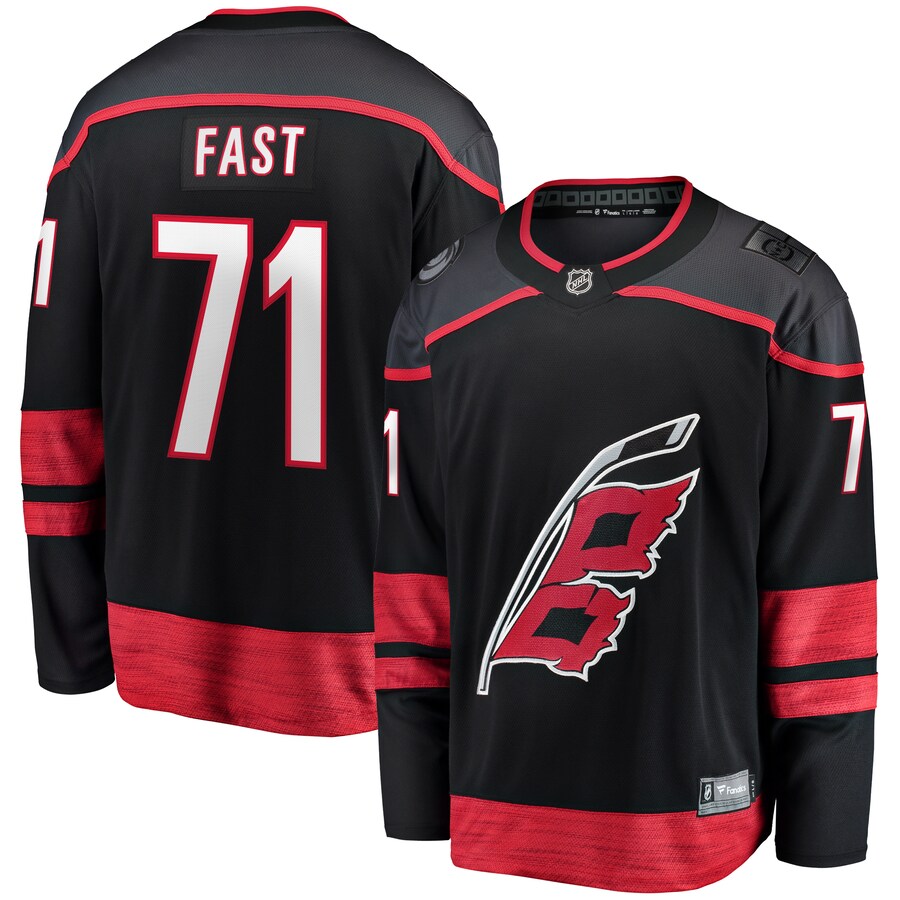 Men's Carolina Hurricanes Jesper Fast Fanatics Branded Black Home Breakaway Jersey - Puhuasuan
