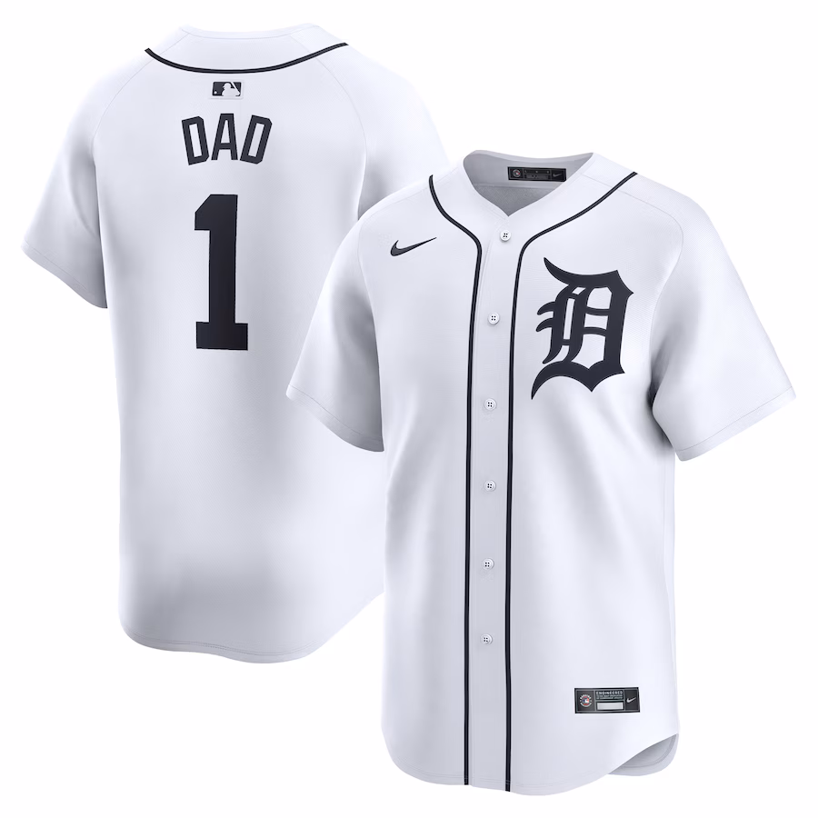 Men's Detroit Tigers Nike White #1 Dad Home Limited Jersey - Puhuasuan