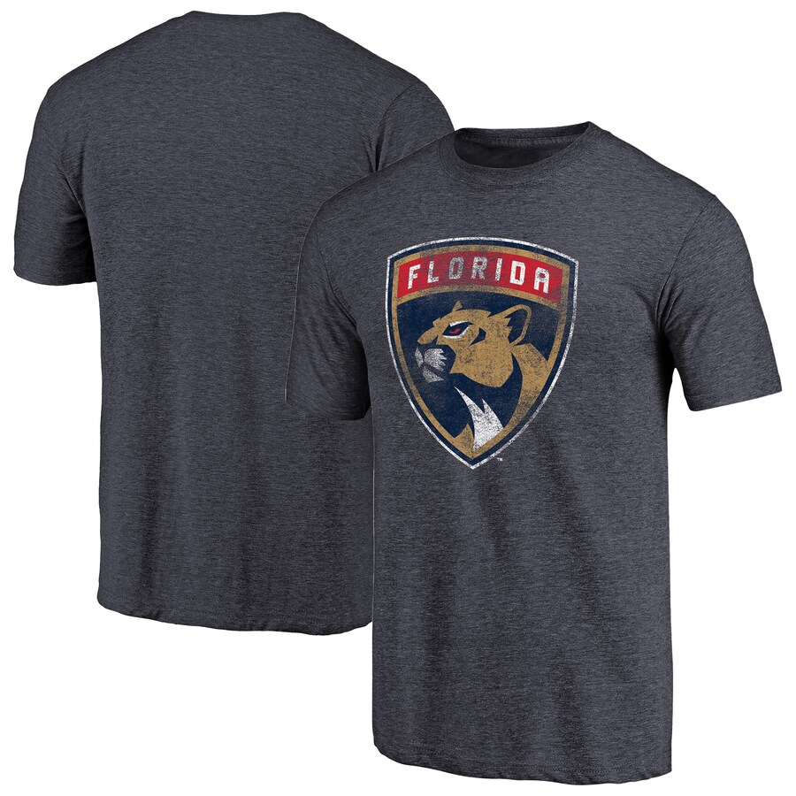 Men's Florida Panthers Navy Distressed Team Primary Logo Tri-Blend T-Shirt - Puhuasuan