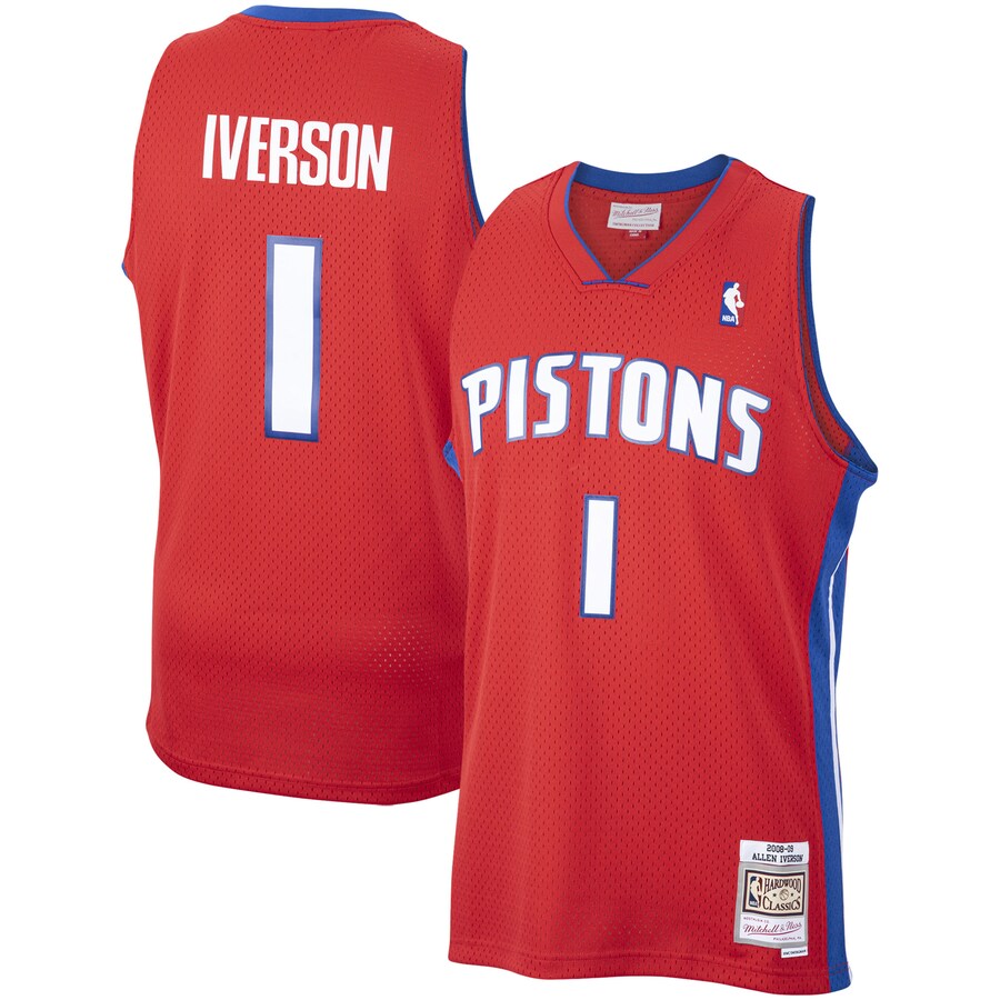 Men's Detroit Pistons Allen Iverson Mitchell & Ness Red  2008/09 Hardwood Classics Swingman Jersey - Puhuasuan