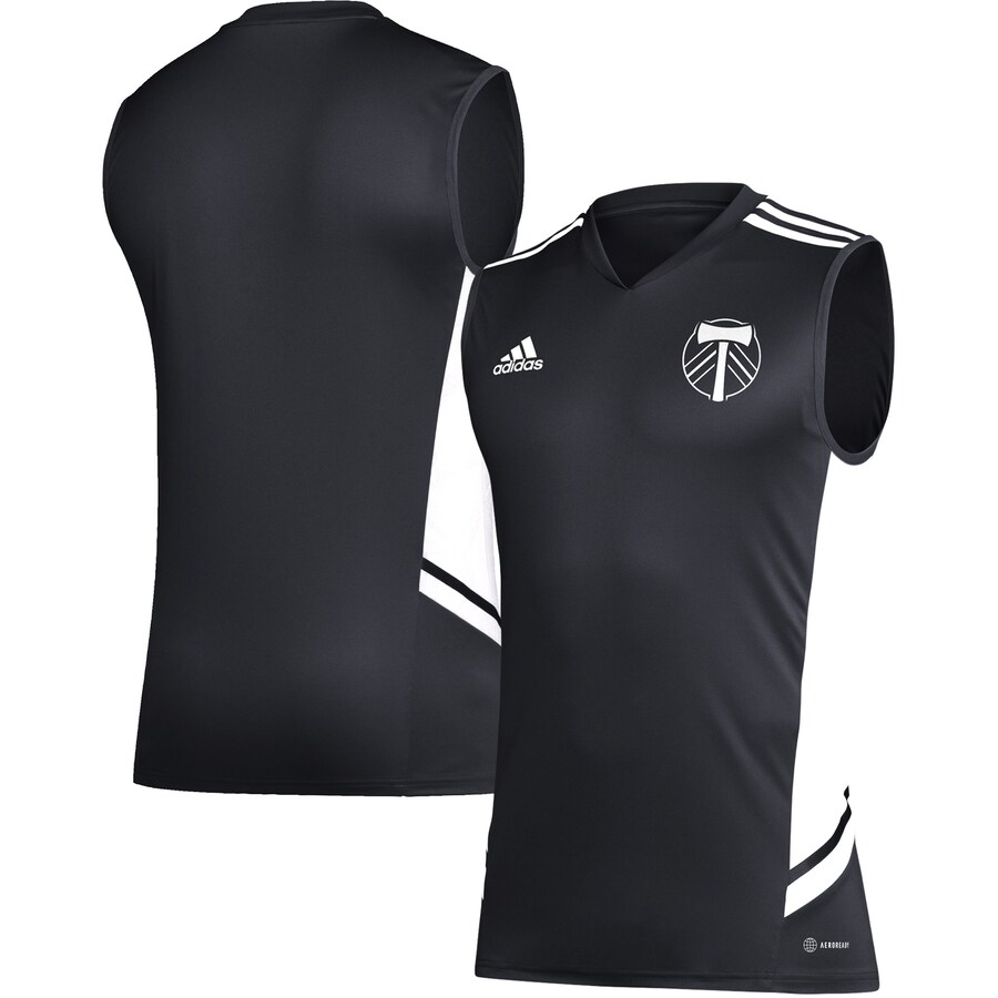 Men's Portland Timbers adidas Black/White Sleeveless Training Jersey - Puhuasuan