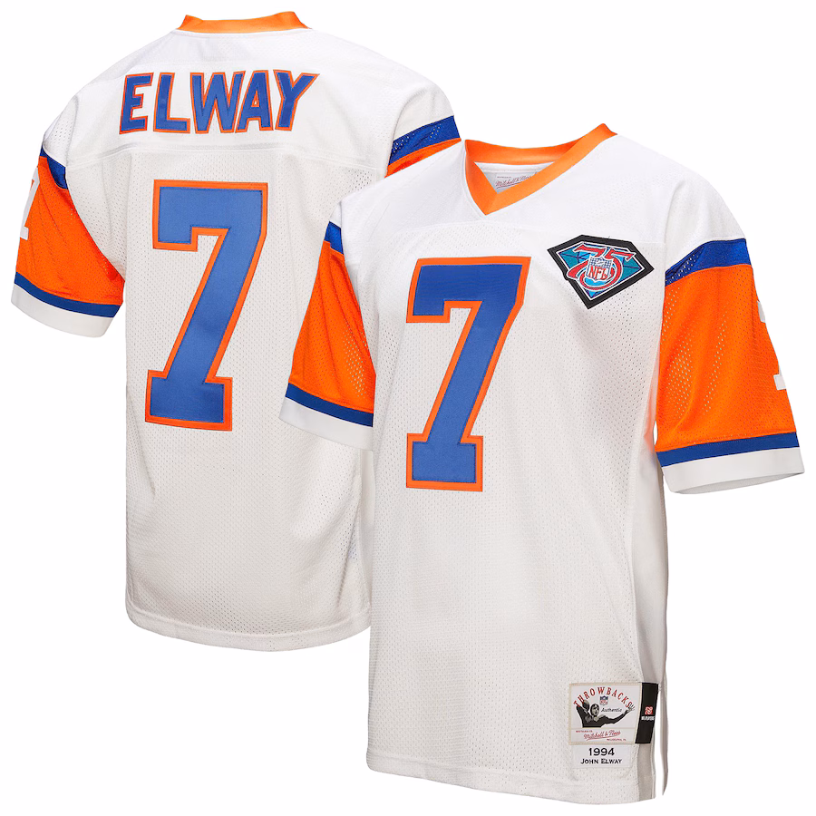 Men's Denver Broncos 1994 John Elway Mitchell & Ness White Authentic Throwback Retired Player Jersey - Puhuasuan