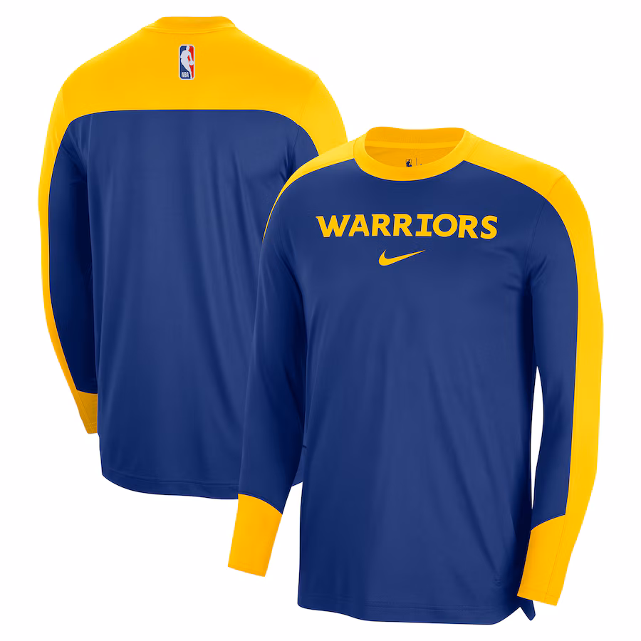Men's Golden State Warriors Nike Royal 2024/25 Authentic Pre-Game Legend Long Sleeve Shooting Shirt - Puhuasuan
