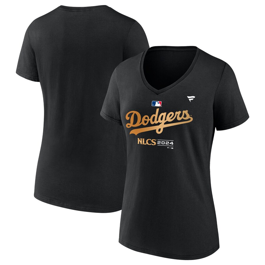 Women's Los Angeles Dodgers Fanatics Black 2024 National League Division Series Champions Locker Room V-Neck T-Shirt - Puhuasuan