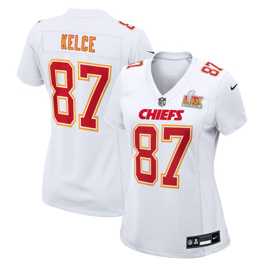 Women's Kansas City Chiefs Travis Kelce Nike Tundra White Super Bowl LIX Fashion Game Jersey - Puhuasuan