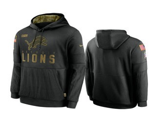Men's Detroit Lions Black 2020 Salute to Service Sideline Performance Pullover Hoodie - Puhuasuan