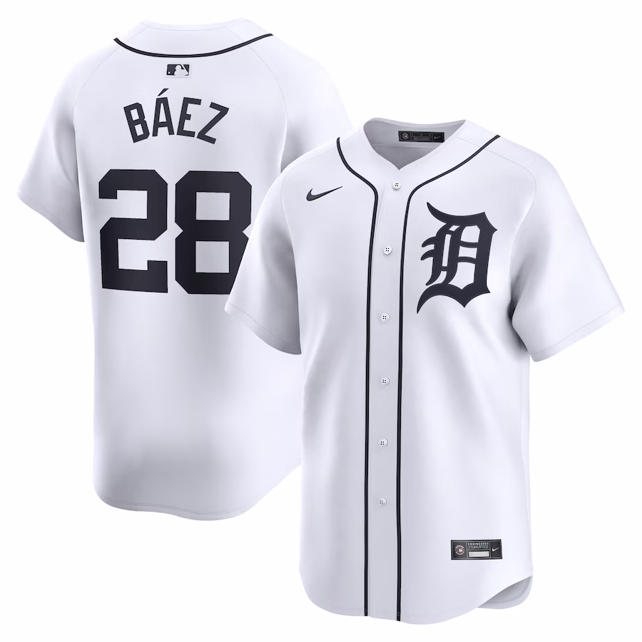 Men's Detroit Tigers Javier Baez Nike White Home Limited Player Jersey - Puhuasuan