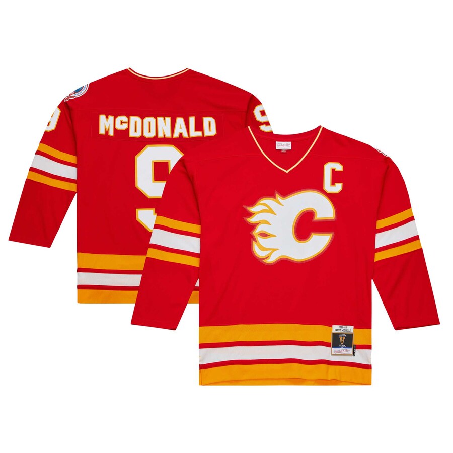 Men's Calgary Flames Lanny McDonald Mitchell & Ness Red 1988 Blue Line Player Jersey - Puhuasuan