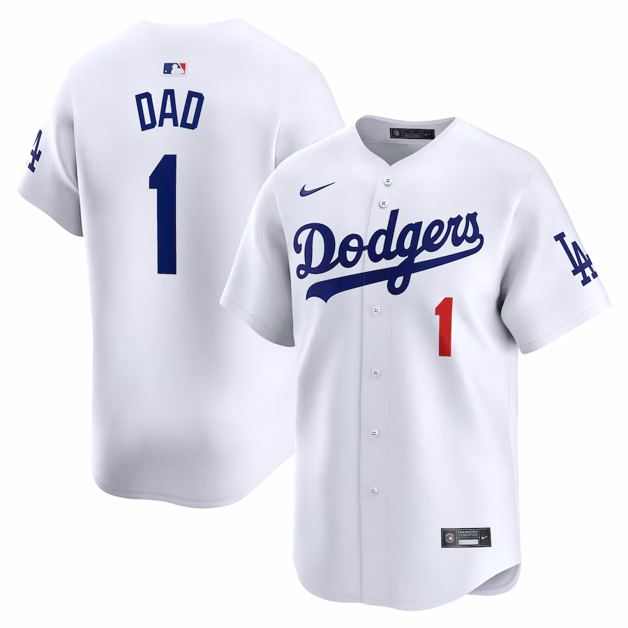 Men's Los Angeles Dodgers Nike White #1 Dad Home Limited Jersey - Puhuasuan